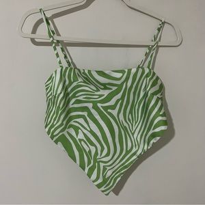 Princess Polly Green and White Zebra Striped Tied V-Cut Top, 2